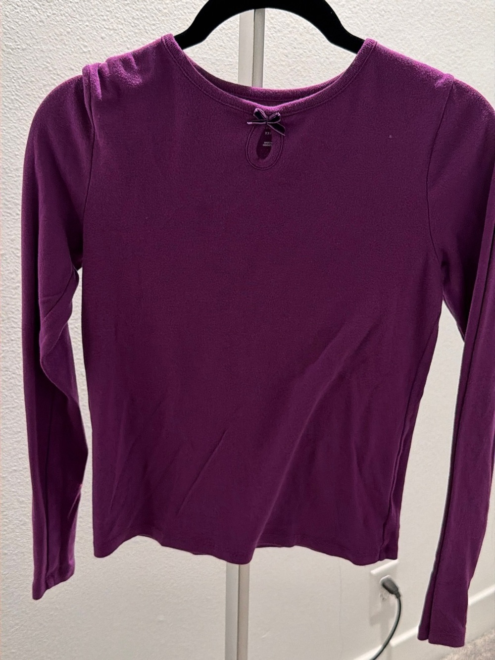 GAP Deep Plum Long-Sleeve Crew Top with Bow Keyhole